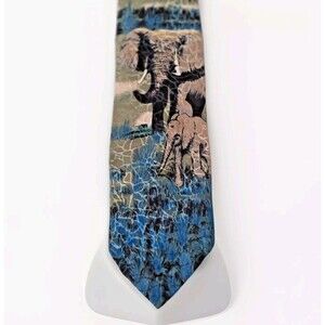 African Elephant Men's Necktie Reed St. James Taupe Blue Nature  Animal Lover